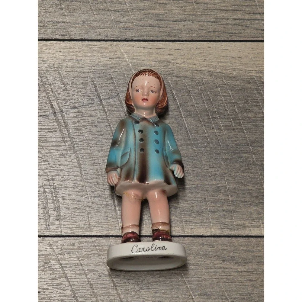 VTG Inarco Caroline Kennedy Bisque Figurine in Blue Coat E-1845 Made in USA